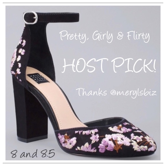 SEE NEW LISTING WHBM🖤 Suede Heels Embroidered NIB - Picture 2 of 7